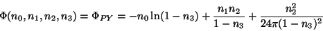 \begin{displaymath}
\Phi(n_{0},n_{1},n_{2},n_{3}) = \Phi_{PY}=
-n_{0} \ln (1-n_{...
...c{n_{1}n_{2}}{1-n_{3}}
+\frac{n_{2}^{2}}{24 \pi (1-n_{3})^{2}}
\end{displaymath}