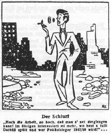 RL: Anti-Schlurf-Karikatur, In: Neues Österreich. 3.8.1945. S.3.