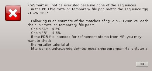 Error message explaining the mismatch between the target
     sequence and the sequence in the PDB file meant for refinement.